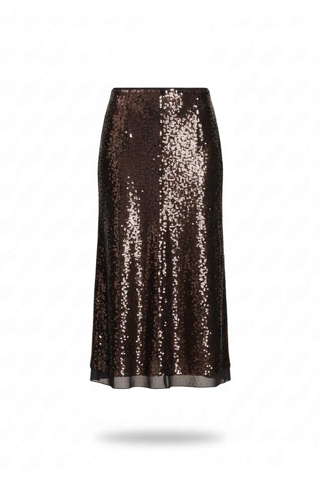 Jupe Paillette Bronze Midi Chic