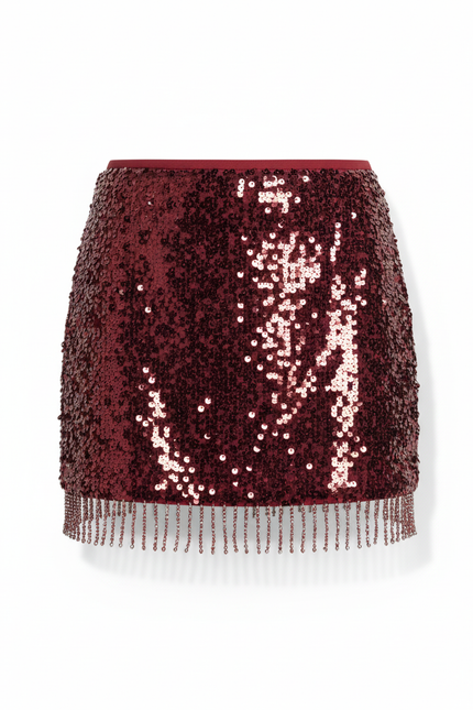 Jupe Paillette Bordeaux Franges Chic