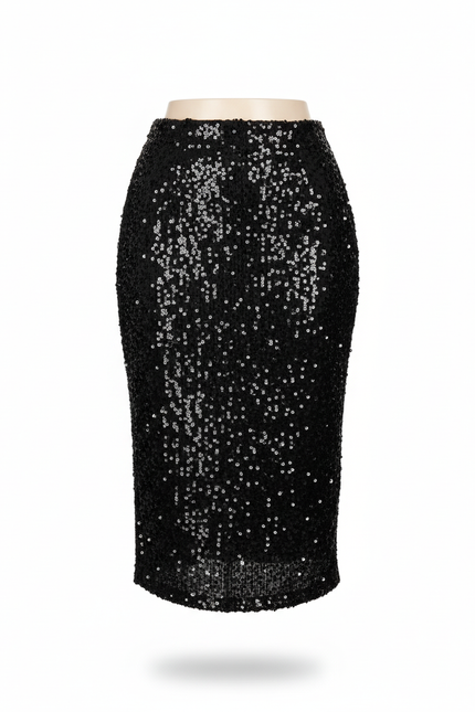 Jupe Paillette Noire Midi Élégante