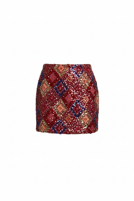 Jupe Paillette Multicolore Géométrique Chic