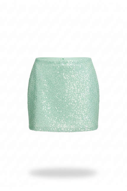 Jupe Paillette Vert Menthe Mini Chic