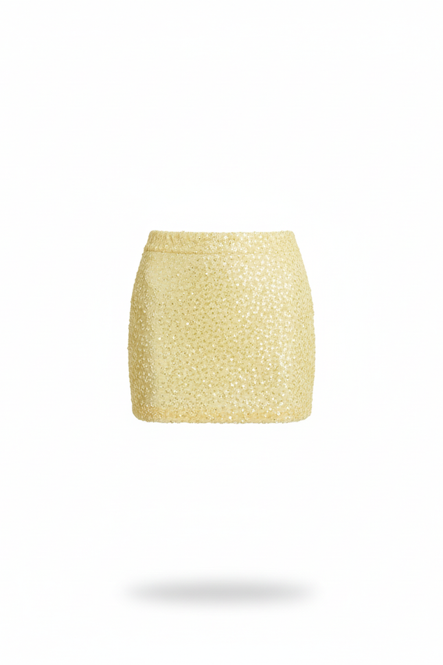 Jupe Paillette Jaune Pâle Mini Chic