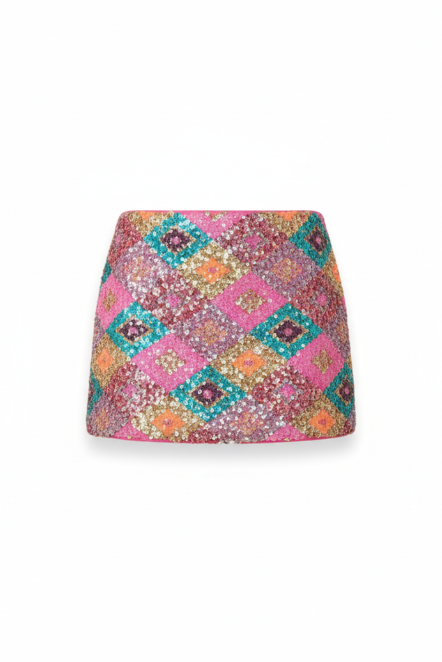 Jupe Paillette Multicolore Géométrique Y2K
