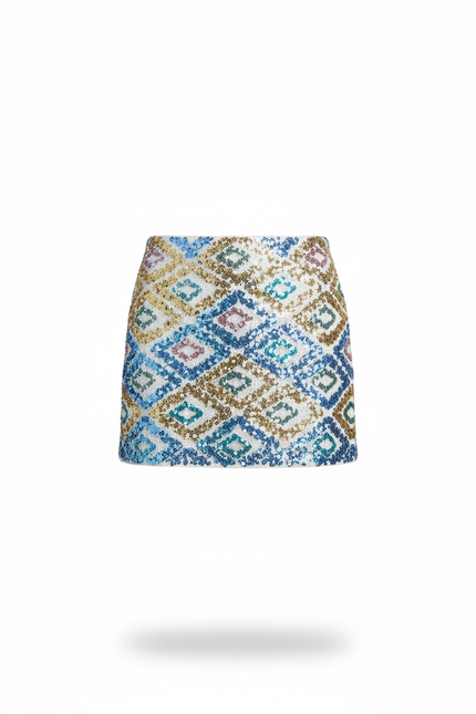 Jupe Paillette Géométrique Multicolore Chic Mini