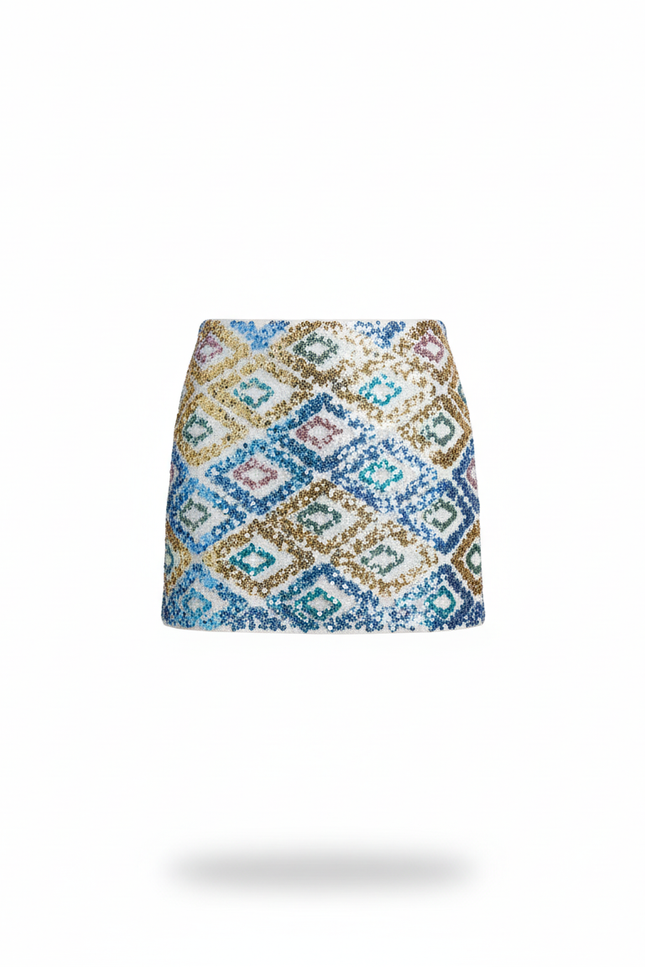Jupe Paillette Géométrique Multicolore Chic Mini