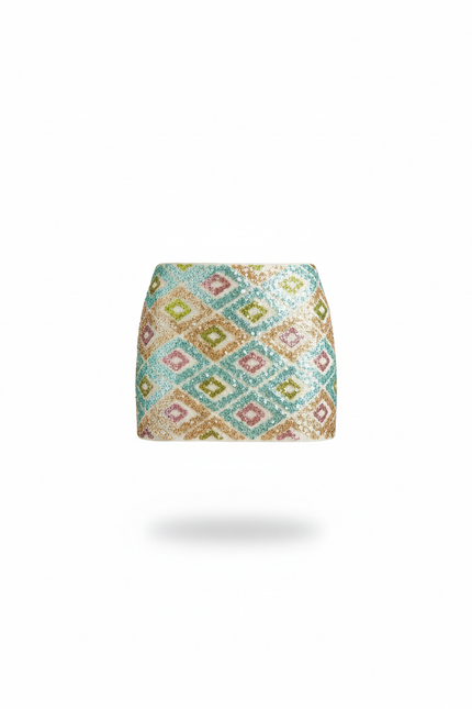 Jupe Paillette Multicolore Géométrique Chic