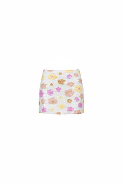 Jupe Paillette Blanche À Motifs Floraux Festive