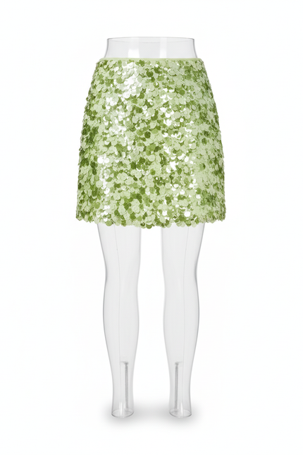Jupe Paillette Vert Anis Mini Chic